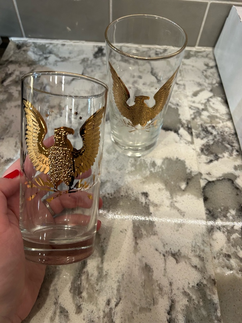 Gold Eagle Accent Highball Glasses - Clear Glass with Gold Detailing